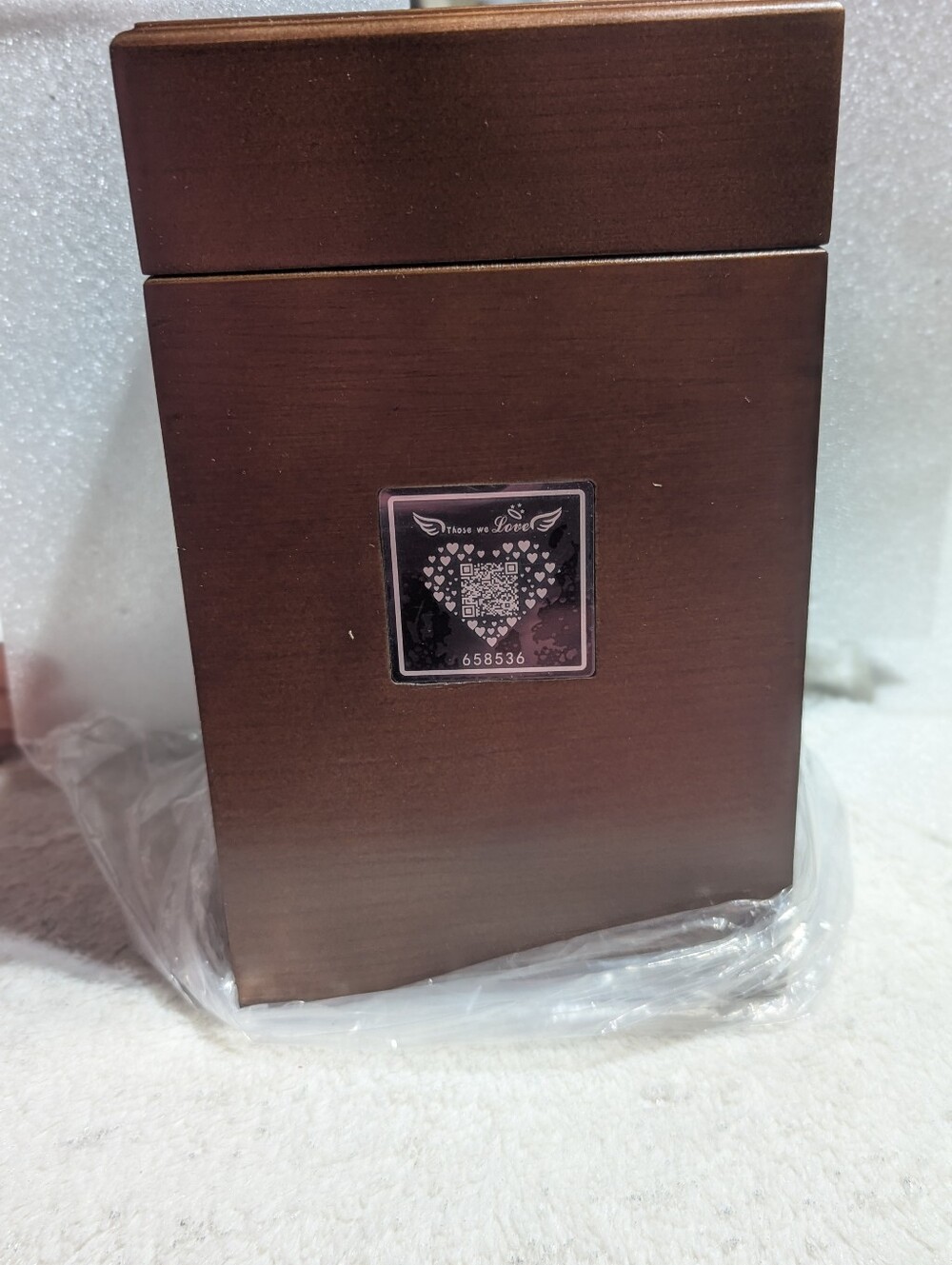Wood Memorial Urn Box QR Code Keepsake Cremation Memory Chest New